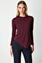 Asymmetrical Cut Side Drawstring Gathered Detail Crew Neck Blouse