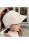 (5-10 Years Old) Open Top Bowknot Lined Baseball Style Knitted Winter Girls' Hat Beanie for Long Hair - 2