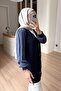 V-Neck Sleeve Detail Mercerized Hijab Cardigan - Navy Blue - 2