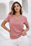 Women's Pink Crew Neck Short Sleeve T-Shirt - 5