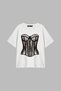 Fit Corset Printed Relaxed Fit Women's White T-Shirt - 3