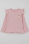 Girls' Long Sleeve T-Shirt with Floral Embroidery Detail and Ruffled Shoulders, Ages 2-6, Pink