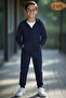 Boy's College Printed Hooded 3 Thread Ş Fleece-Lined Zippered Tracksuit Set - 5