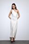 Stone Asymmetric Neckline Satin Long Dress