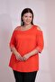 111950 Women's Plus Size Orange Shoulder Detail Stone Blouse - 7