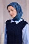 وشاح حرير تويل 100% بنمط الفهد باللون الأزرق الداكن 4208 - 51 - 2