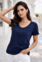 Women's Navy Blue Crew Neck Short Sleeve T-Shirt - 6