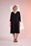 121991 Women's Plus Size Black Collar Sleeve Stone Dress - 6