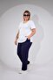 3330578 Women's Plus Size Navy Blue Linen Trousers with Pockets
