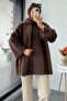 Scarf Plush Women's Coat – Brown - 7