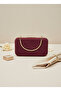 Burgundy Gold Luxury Suede Chain Handle Women's Evening Dress Bag - 5