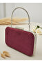 Burgundy Silver Luxury Suede Chain Handle Women's Evening Dress Bag - 2