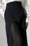 Women's Long Fabric Skirt with Tulle Slit Detail - 2