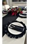 Aura 6 Pieces Stain-Resistant Black Ruffled Round American Serving Plate (Without Napkins) - 3