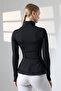 Mock Neck Fleece-Lined Volanlı Slimfit Sporcu Ceketi/Finger-Inserted Double Pockets - 8