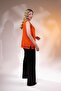 1112071 Women's Plus Size Orange Guipure Striped-Pocketed Blouse - 8