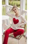 Red Embroidered Heart Detailed Long Sleeve Pajama Set - 2
