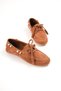 Women's Tan Suede Daily Casual Beaded Tassel Detailed Lace-Up Loafer Ballet Shoes - 6