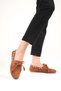 Women's Tan Suede Daily Casual Beaded Tassel Detailed Lace-Up Loafer Ballet Shoes - 3