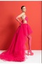 New Fuchsia Fluffy Tulle Dress with Gloves and Socks Detail - 2