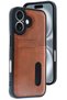 iPhone 16 Compatible Stitched Detailed Leather Case with Card Holder