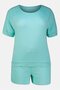 Women 2 Pieces Plus Size Plain Top And Bottom Pajamas Set, Aqua - 2