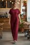 Women's Burgundy Bürümcük Fabric Large Size Tie-Dye Detailed Double Top and Bottom Sporty Stylish Daily Office Set - 3