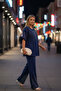 Women's Navy Blue Oversized Stone-Detailed Lycra Stretchy Fit Stylish Event-Ready Top and Bottom Two-Piece Suit - 4