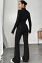 Women's Black High Neck Crop Top and High Waist Sweatpants Set Sporty Stylish Combination - 2