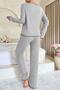 Women's Gray Striped Long Sleeve Bow Detailed Pajama Set Comfortable Transitional - 7