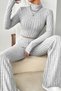Women's Grey Striped High Neck Crop Top and High Waist Pants Set