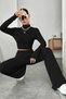 Women's Black High Neck Crop Top and High Waist Sweatpants Set Sporty Stylish Combination - 5