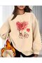 Cycling Hearts Print Detailed Crew Neck Sweatshirt