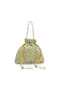 Mint Green Embroidered Potli Bag with Pearl Handle & Beaded Drawstring - 6