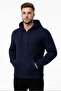 Men's Navy Blue Fleece Zippered Hooded Sweatshirt-W1157