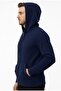 Men's Navy Blue Fleece Zippered Hooded Sweatshirt-W1157 - 2