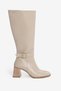 Women's Beige Tpu Sole Buckle Zippered Below-The-Knee Heeled Boots - 2