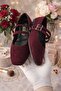 Women's Suede Ballet Flats with Upper Belt, Double Buckle, Double Strap Buckled Suede - 4