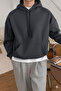 Men's Smoked Plain Hooded Oversized 3 Thread Fleece-Lined Loose Fit Hoodie Sweatshirt