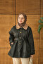 Women's Collar Velvet Trench Coat Black - 3