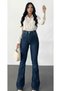 Spanish Women's Navy Blue Trousers F Flare Jeans High Waist Pants - 3