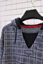 Women's Plus Size Collar Lace-Up Hooded Long Sleeve Fleto Pocket Square Striped Transitional Sweatshirt - 3