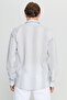 Men's Gray Soft Textured Linen Blend Slim Fit Slim Fit Classic Collar Striped Shirt - 5