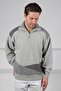 A.Grey Turtleneck Zippered Colorful Shoulder Area 100% Lamb Wool Men's Knitwear Sweater - 3