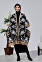 Beard Patterned Tassel Tricot Poncho - 2
