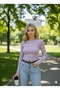 Lila Crew Neck Long Sleeve Blouse Slimfit Imported Textured Knitted Fabric Crop Blouse Hzlpik02Bluz