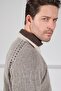 A.Beige Turtleneck Zippered Striped Lamb Wool Blend Men's Knitwear Sweater - 5