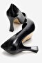 Black Shiny Patent Leather Textured Women's Stiletto - 4