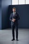 Classic Fit (4-Drop) Mono Collar Striped Navy Blue Suit - 3