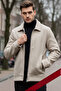 Men's Stone Washed Jacket Sand Beige Curly Feather Woven Zipper Shirt Collar Old Money Jacket Cardigan